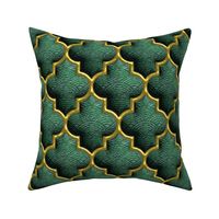 Luxe gold emerald green 3D trellis