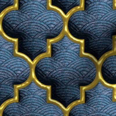 Luxe gold blue 3D trellis