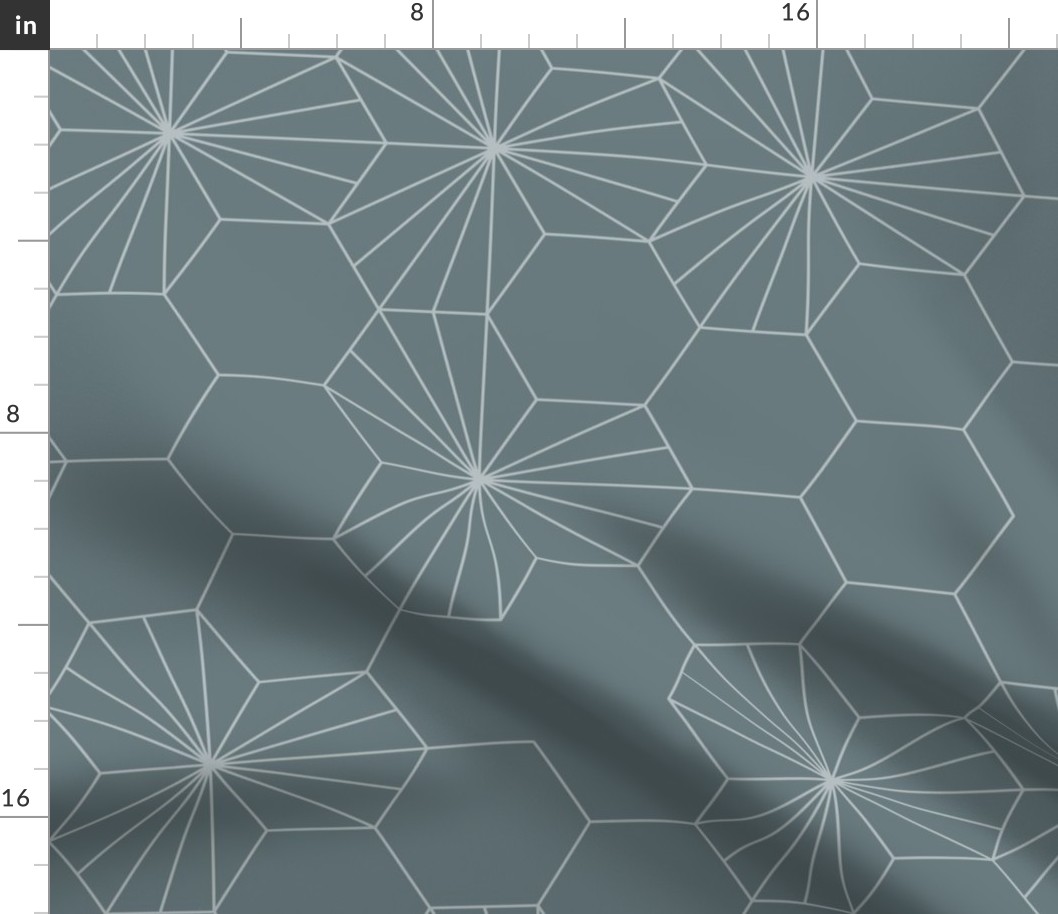 (L) Geometric flowers in a honeycomb -  slate gray