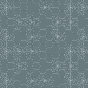 (M) Geometric flowers in a honeycomb -  slate gray