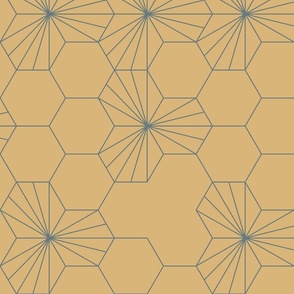 (L) Geometric flowers in a honeycomb -  honey and slate gray
