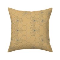 (M) Geometric flowers in a honeycomb -  honey and slate gray