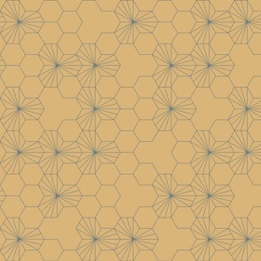 (M) Geometric flowers in a honeycomb -  honey and slate gray