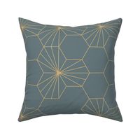  (L) Geometric flowers in a honeycomb -  slate gray and honey