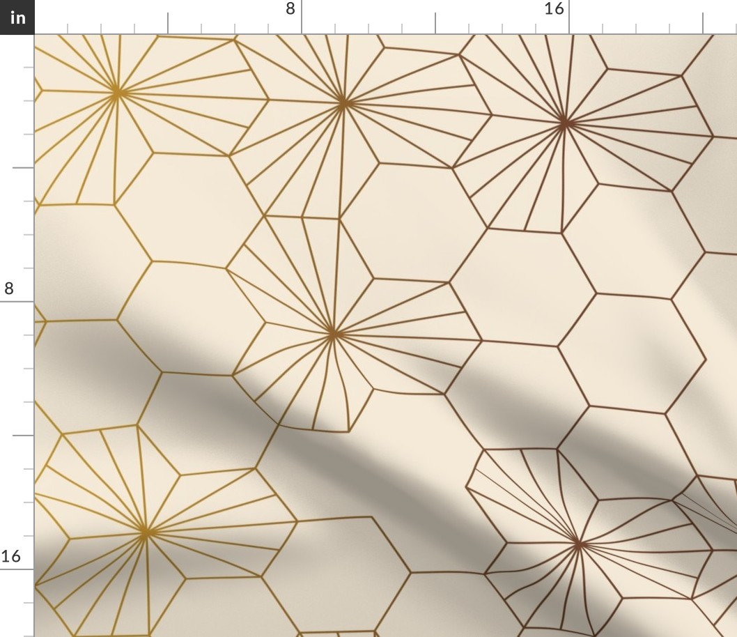 (L) Geometric flowers in a honeycomb - light honey and gradient colors