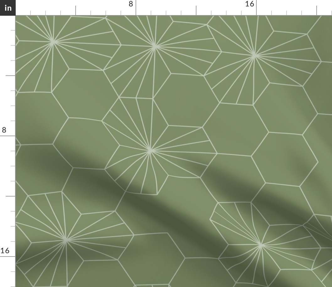 (L) Geometric flowers in a honeycomb -  sage green