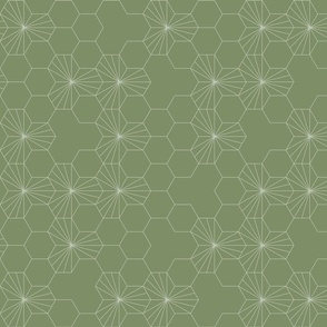 (M) Geometric flowers in a honeycomb -  sage green