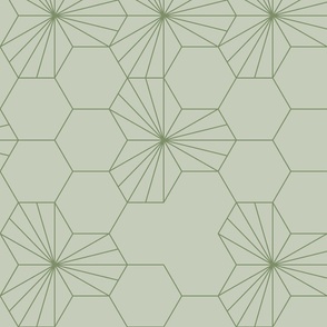 (L) Geometric flowers in a honeycomb -  light sage green