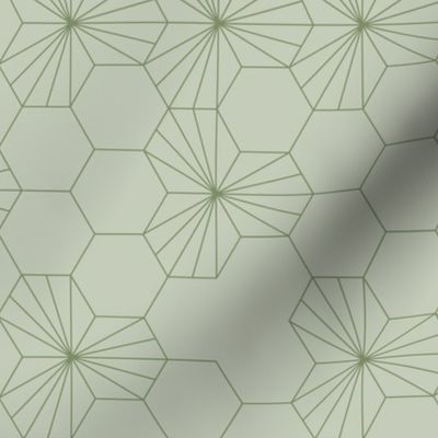 (M) Geometric flowers in a honeycomb -  light sage green