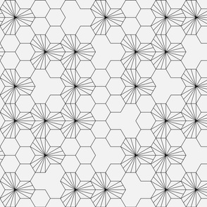 (M) Geometric flowers in a honeycomb - gray and black
