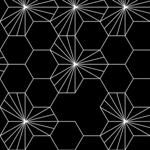 (L) Geometric flowers in a honeycomb - black and white