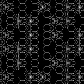 (M) Geometric flowers in a honeycomb - black and white