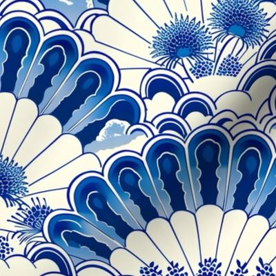 Blue and white chinoiserie fans