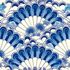 Blue and white chinoiserie fans
