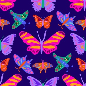 Rainbow Butterflies - Vivid Colorful Butterflies - Dark Blue - MD