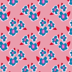 Retro Floral Wallpaper Pink and Blue