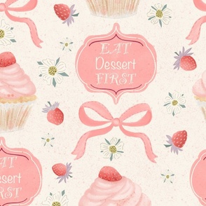 L -  Treat Yourself Cupcake, Strawberries, Ribbons & Flowers - girly pinks