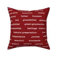 Revolutionary war words white on red for Semiquincentennial