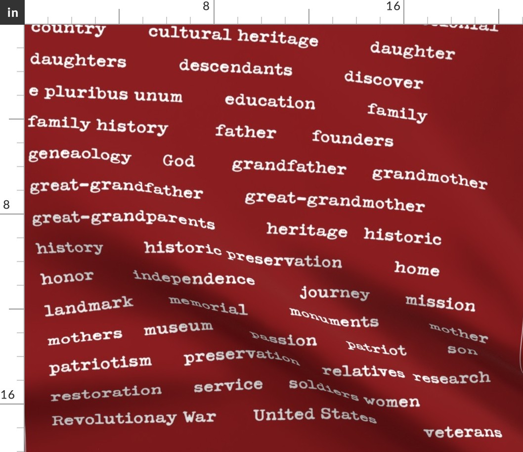 Revolutionary war words white on red for Semiquincentennial