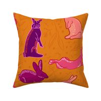 Pink Bunnies in an Ochre Yellow Garden - Whimsical Spring - MD