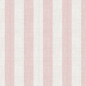 Distressed Woven Pastel Dusty Pink Large Vertical Stripes Nursery Girls Country Cottage Linen Giant Ivory