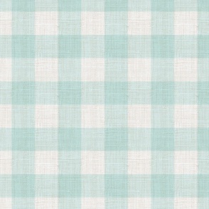 Distressed Woven Soft Pastel Blue Aqua Large Checkered Buffalo Plaid Giant Gingham Nursery Country Ivory