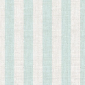 Distressed Woven Pastel Blue Aqua Large Vertical Stripes Nursery Boys  Girls Country Cottage Linen Giant Ivory
