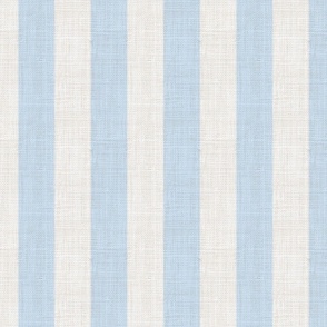 Distressed Woven Pastel Baby Blue Large Vertical Stripes Nursery Boys Country Cottage Linen Giant Ivory