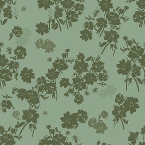 poppy flowers in sage green - olive green - silhouette