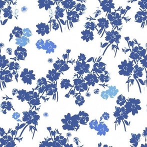 Poppy Flowers in sapphire blue on white - indigo poppies in  floral silhouette