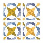 Crossed Canoes in Golds and Blues on White