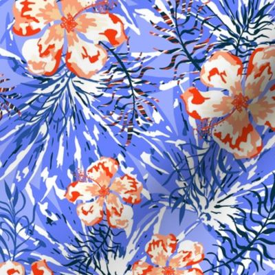 Neon Tropical Hibiscus in  Blue Coral by Jac Slade