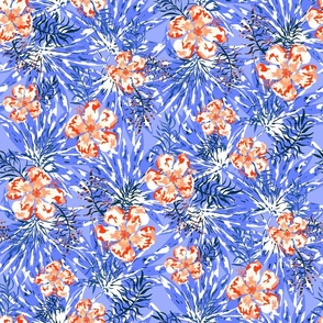 Neon Tropical Hibiscus in  Blue Coral by Jac Slade