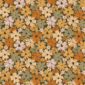 (small) halloween fall october floral cream on dark olive