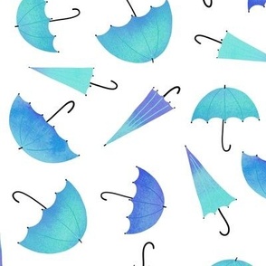 Blue umbrellas on white watercolor nursery pattern