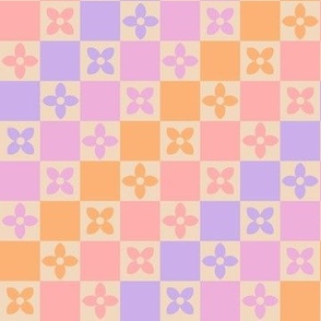 Scandinavian Checkered Florals - Peach, Pink, Lavender and lilac