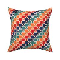 Scandinavian Checkered Florals - Retro Red, coral, teal and navy blue