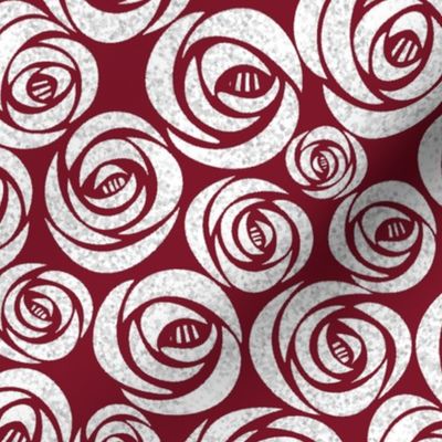 *Metallic* Gold or Silver Art Deco Charles Rennie Mackintosh Rose Garden on Burgundy Optimized for Metallic Wallpaper - Coordinate