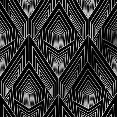 *Metallic* Art Deco Gold or Silver Line Abstract on Black - Optimized for Metallic Wallpaper