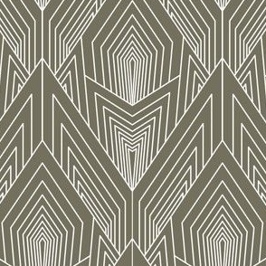 *Metallic* Art Deco Gold or Silver Line Abstract on Regency Sage - Coordinate - Optimized for Metallic Wallpaper