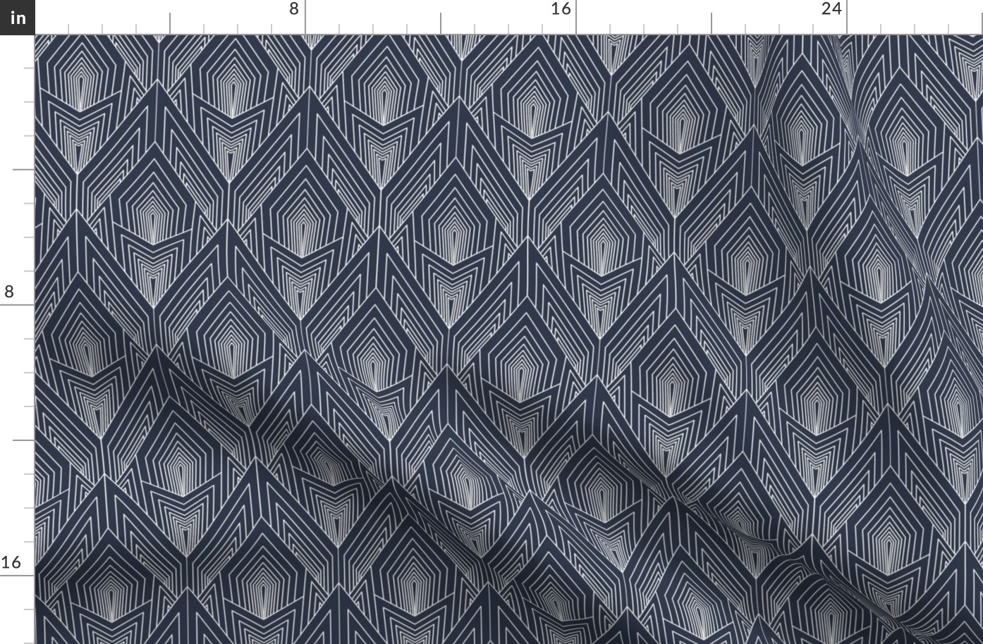 *Metallic* Art Deco Gold or Silver Line Abstract on Prussian Blue - Coordinate - Optimized for Metallic Wallpaper