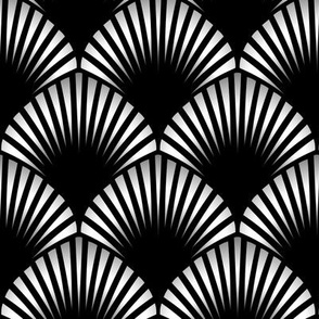 *Metallic* Rounded Art Deco Scallops in Gold or Silver on Black - Optimized for Metallic Wallpaper
