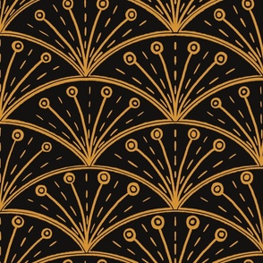 ART DECO SCALLOPS | 24" | Whimsical classic scallops with a twist, elegant yet still quirky and textured classic art deco wallpaper | Gold scallops on Black background