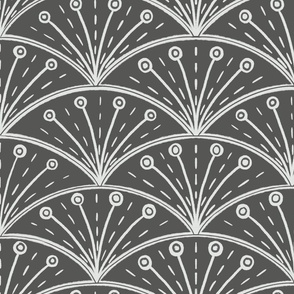 ART DECO SCALLOPS | 24" | Whimsical classic scallops with a twist, elegant yet still quirky and textured classic art deco wallpaper | On dark, stone grey background