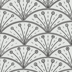 ART DECO SCALLOPS | 24" | Whimsical classic scallops with a twist, elegant yet still quirky and textured classic art deco wallpaper | On light grey background