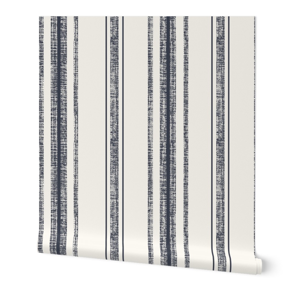 Textured Coastal Stripe_Linen_Outer Space Navy Blue Cream_Large