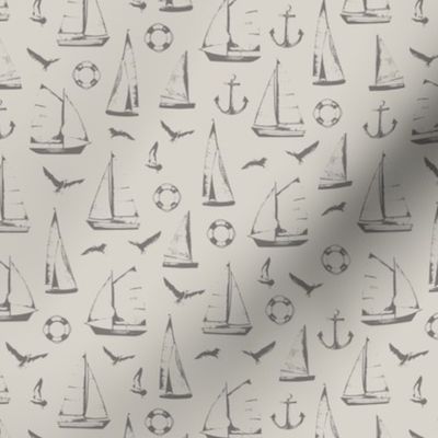 (M) sailing silhouettes in warm beige Medium scale