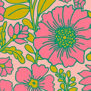 XL size Pink and green flower pattern