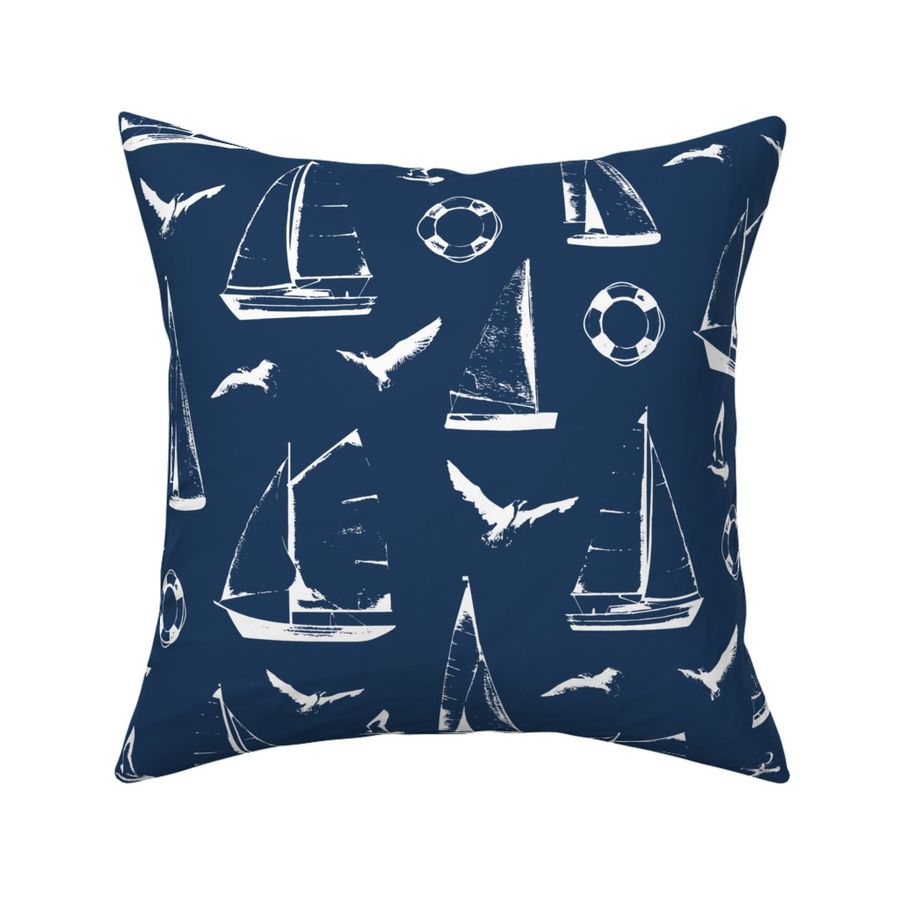 (XL) sailing silhouettes in navy blue Extra Large scale 24 inch