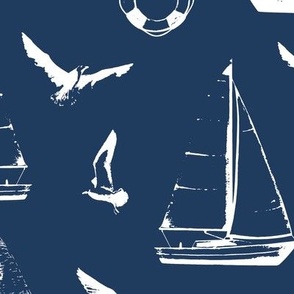 (XL) sailing silhouettes in navy blue Extra Large scale